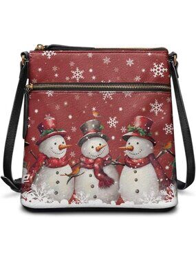 Women’s Red Christmas Leather Large Hobo Sling Purse Cell Phone Crossbody Bag